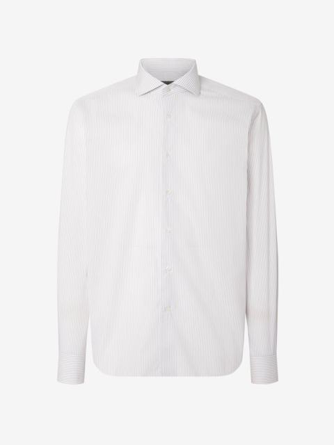 CORNELIANI White cotton twill shirt with Grey stripes