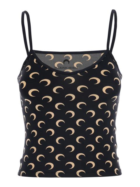 Marine Serre Marine Serre Women Top 'Moon Printed Jersey Straps' Black With Jersey Straps
