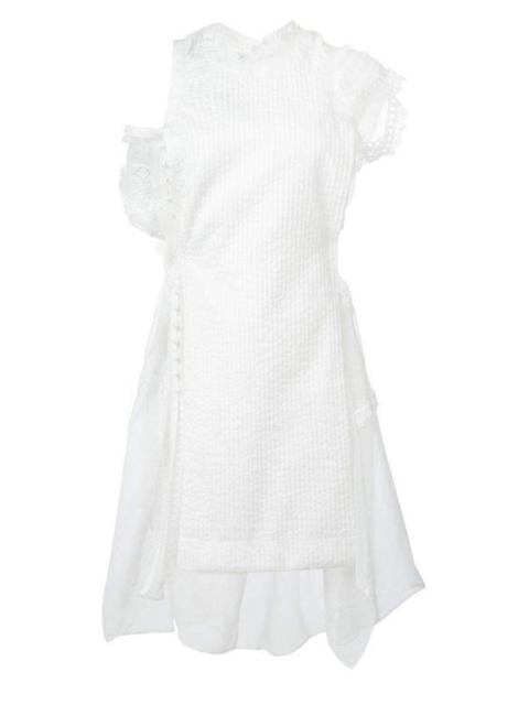 sacai Lace Trim White Seersucker Dress
