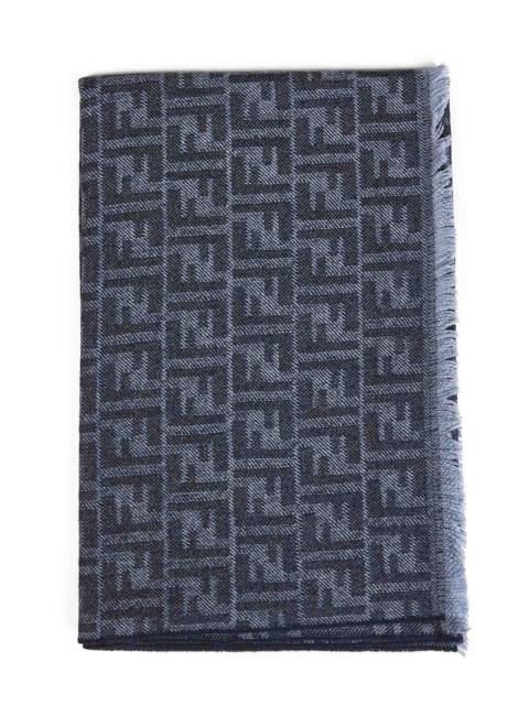 FENDI Fendi Silk Men Denim Blue Wool Ff Scarf