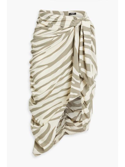 Balmain Wrap-effect zebra-print twill midi skirt