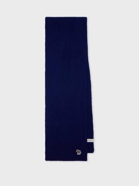Paul Smith Dark Blue 'Zebra' Lambswool Ribbed Knit Scarf