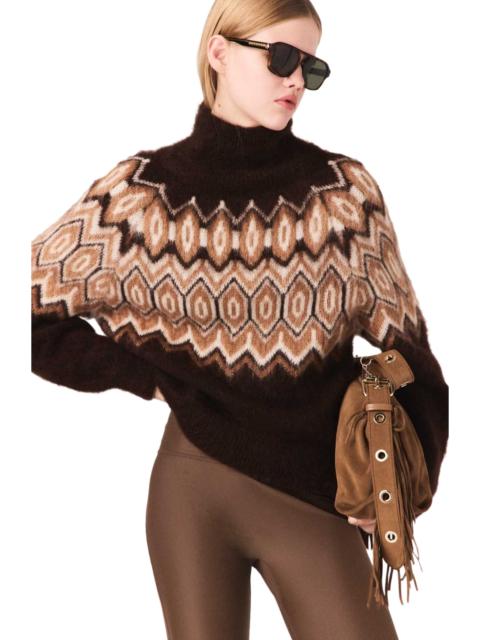 maje maje Fair Isle high-neck sweater in Dark Brown at Nordstrom