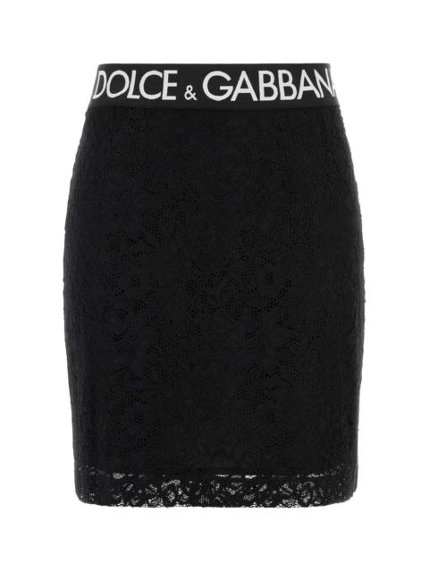 Dolce & Gabbana Women Black Stretch Lace Mini Skirt