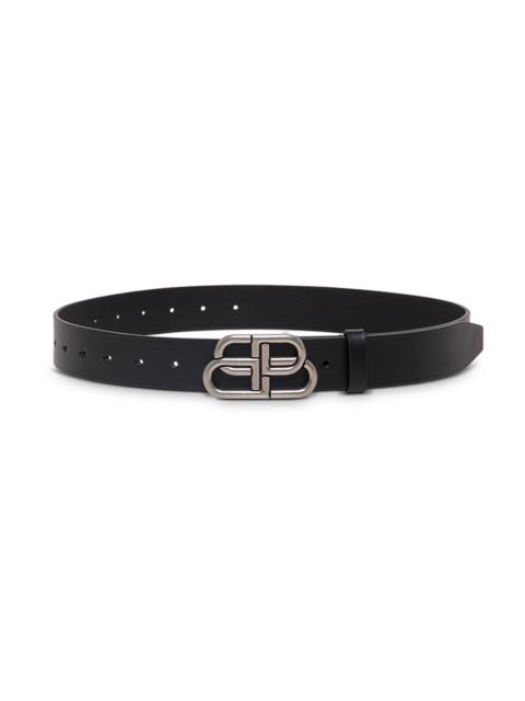 BALENCIAGA Balenciaga Men Black Leather Belt With Bb Buckle For Men