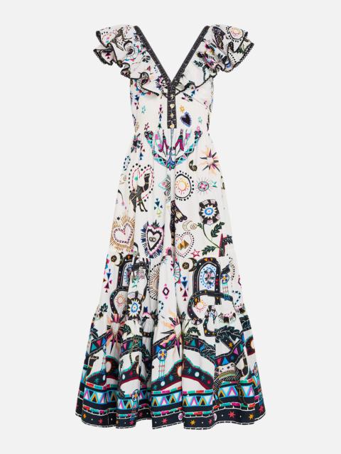 CAMILLA TIERED DRESS WITH NECK FRILL