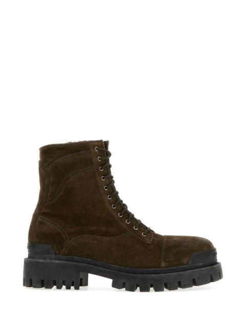 BALENCIAGA Balenciaga Men Brown Suede Combat Strike Ankle Boots