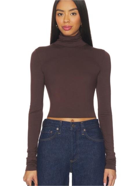 ÉTERNE Cropped Fitted Turtleneck Soft Jersey Top