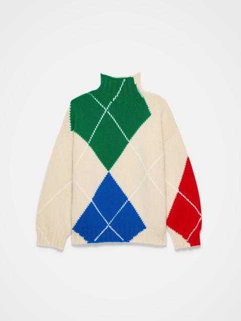 JW Anderson MENS JW ANDERSON X PRINGLE TURTLE-NECK ARGYLE JUMPER IN NATURAL