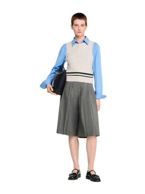 Sandro SANDRO Sleeveless cropped cable knit sweater in Grey at Nordstrom