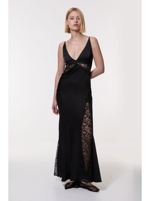 KAREN MILLEN Viscose Satin Woven Maxi Dress With Lace Panelled Detail