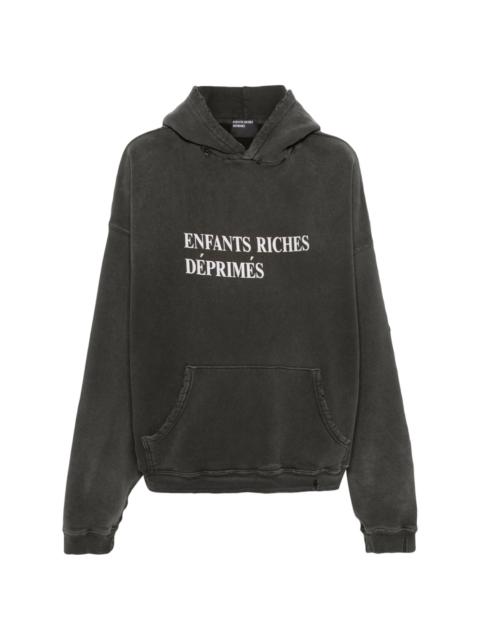 distressed logo-print hoodie