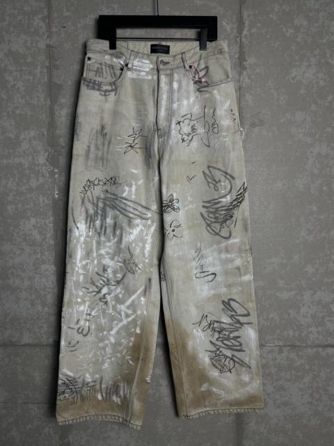 BALENCIAGA Balenciaga White Graffiti Distressed Wide-Leg Jeans