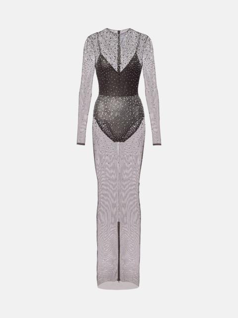 ALEX PERRY Crystal-embellished mesh maxi dress