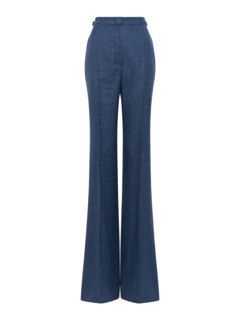 Vesta Flared Pant in Denim Virgin Wool Silk with Linen