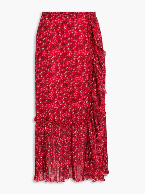 GANNI Pleated floral-print crepe midi skirt