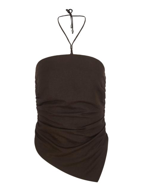 onia Air Linen Asymmetrical Halter Top brown