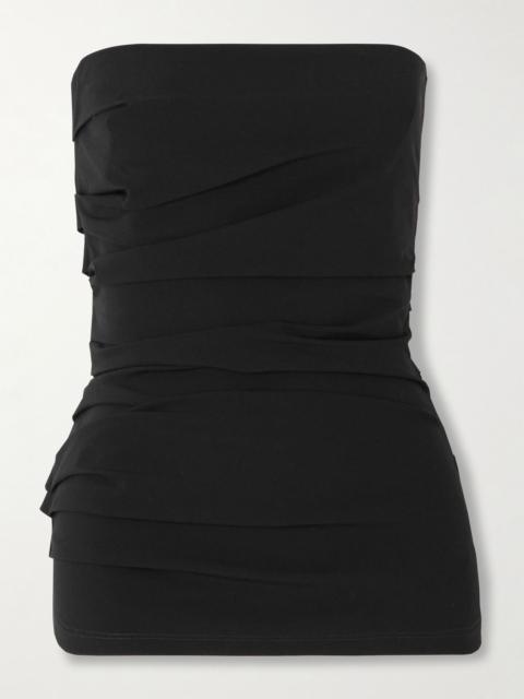 Proenza Schouler Lena strapless gathered cotton-blend poplin top Black