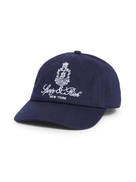 Sporty & Rich Vendome Embroidered Cotton Twill Baseball Cap in Dark Navy at Nordstrom