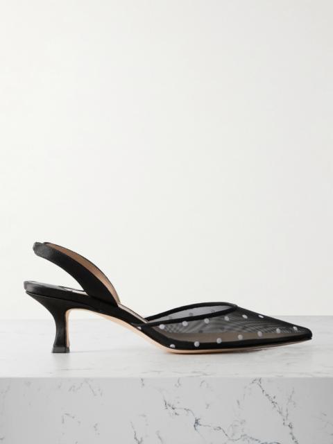 Manolo Blahnik Carolyne 50 Polka-dot Flocked Mesh And Satin Slingback Pumps