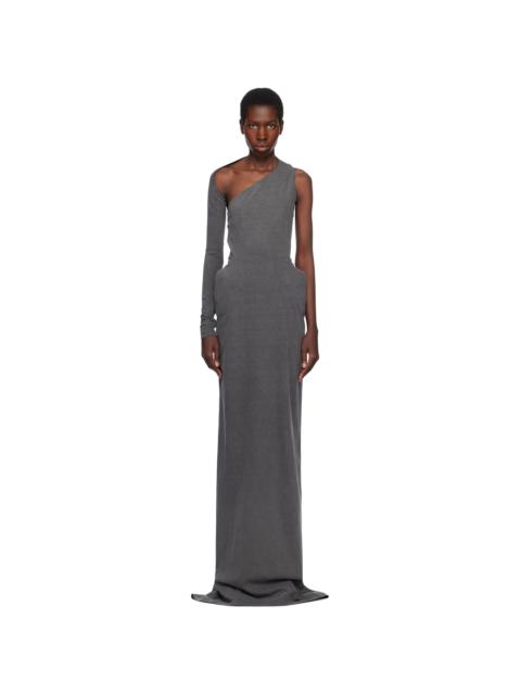 pushBUTTON Gray Asymmetric Darted Slim Maxi Dress