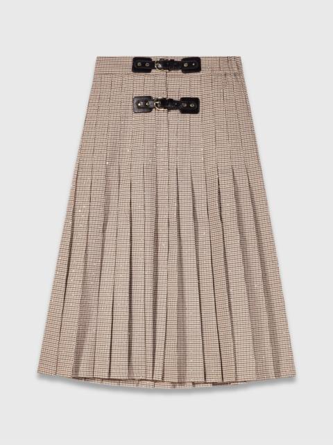 maje Pleated checked midi skirt