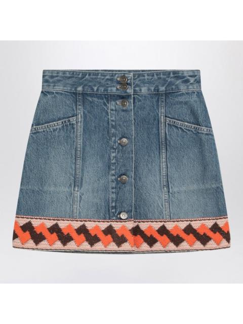 Valentino Denim Mini Skirt With Jacquard Trim Women