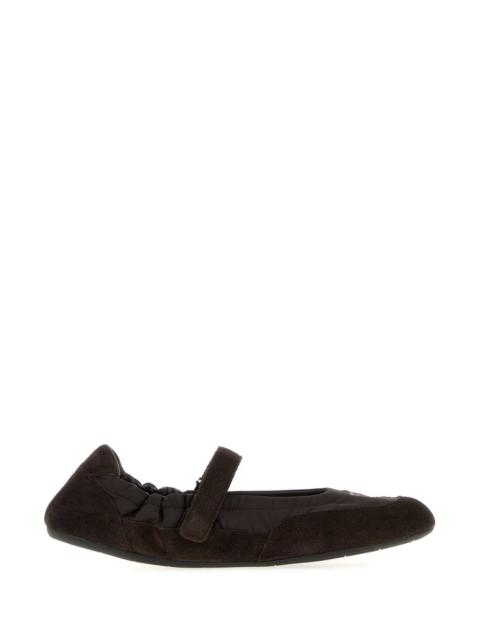 Prada Prada Women Dark Brown Re-Nylon And Suede Ballerinas