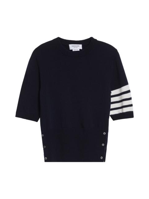 Thom Browne Thom Browne Classic Fit 4-Bar Short Sleeve Virgin Merino Wool Sweater in Navy at Nordstrom
