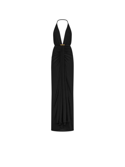 TOM FORD V-NECK EVENING DRESS WITH DRAPED WATERFALL DETAIL