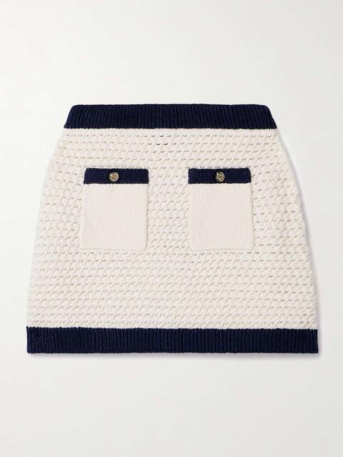 Button-detailed two-tone crocheted cotton-blend mini skirt White
