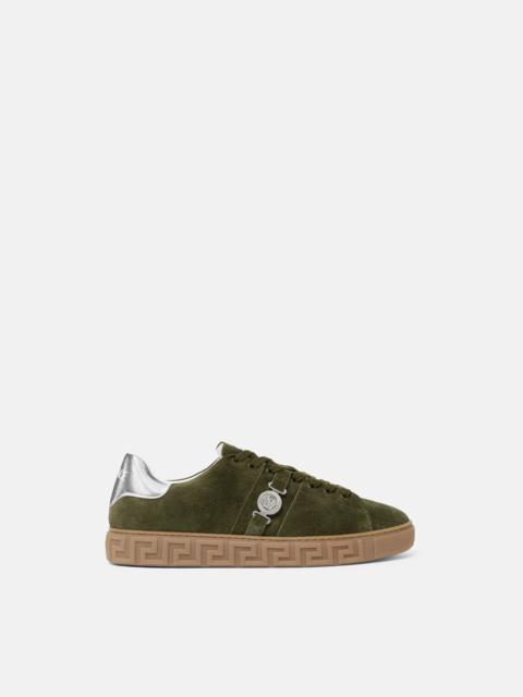 VERSACE Greca Embellished Suede Sneakers