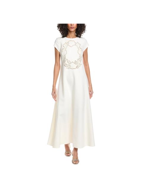 Oscar de la Renta Oscar de la Renta Floral Cut Out Silk-Lined Wool-Blend Maxi Dress
