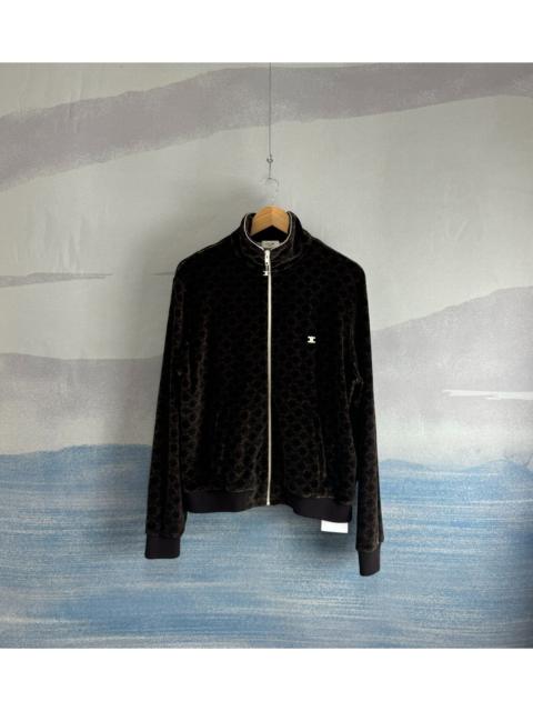 CELINE Celine Black and Brown Triomphe Monogram Velvet Zip-Up Jacket