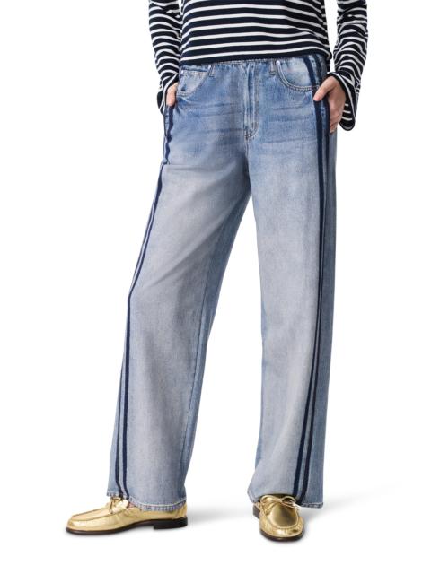 rag & bone rag & bone Miramar Side Stripe High Waist Wide Leg Cotton Terry Sweatpant Track Pants in Coney at No