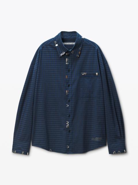 Alexander Wang Navy Plaid Poplin Top