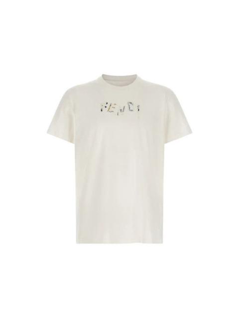 FENDI FENDI White Embroidery T-Shirt New & Authentic (Men's size:M