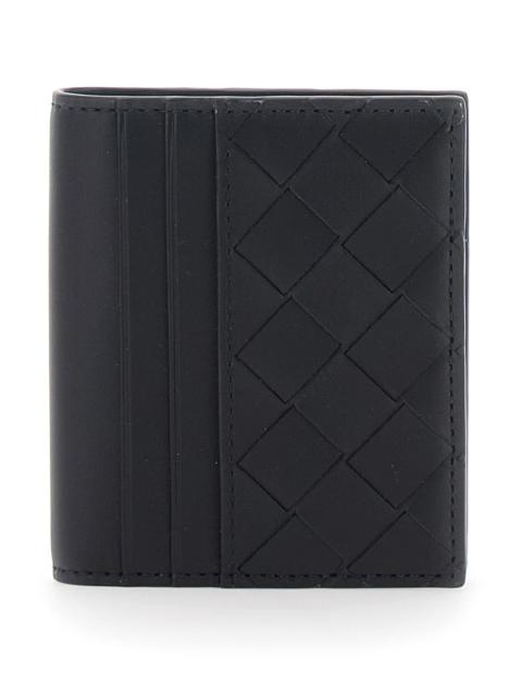 Bottega Veneta Bottega Veneta Men Black Folded Card Holder With Intrecciato Motif And Embossed Logo Lettering On Th