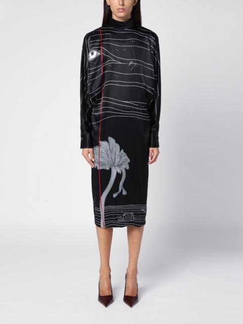 FERRAGAMO Black silk satin midi dress