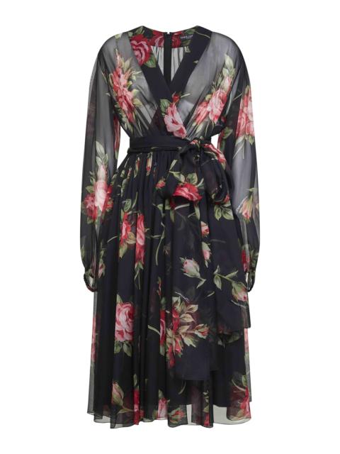 Dolce & Gabbana Black Rose bouquet printed chiffon dress