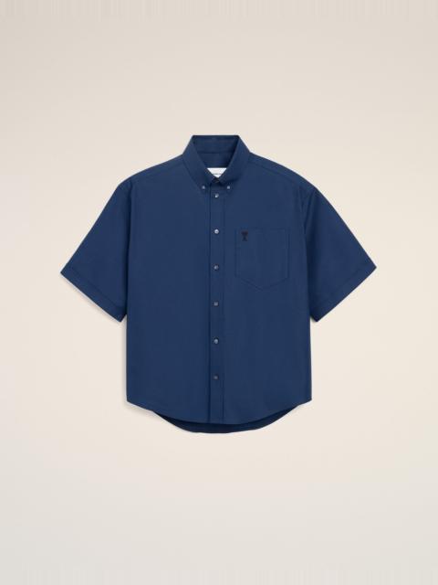 AMI Paris BLUE COTTON BOXY EMBROIDERED AMI DE COEUR