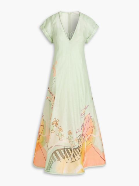 Zimmermann Printed linen and silk-blend gauze maxi dress