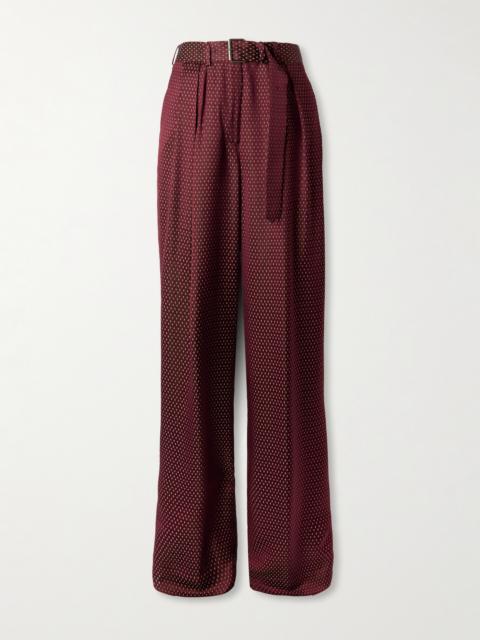 Dries Van Noten Belted Pleated Satin-jacquard Wide-leg Pants