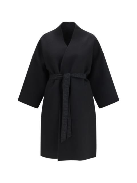 FENDI Fendi FF Zucca Wool Coat Black Women