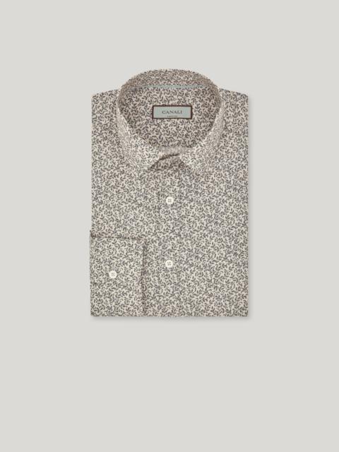 Canali BEIGE AND GRAY CASUAL PRINTED COTTON AND LYOCELL SHIRT