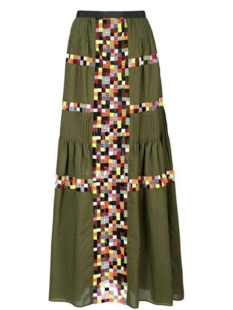 sacai Military Green Embroidered Long Skirt