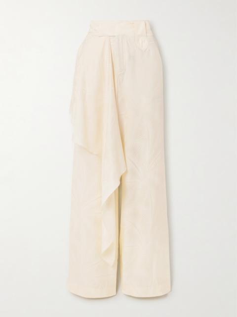 Johanna Ortiz Calma Draped Satin-jacquard Straight-leg Pants