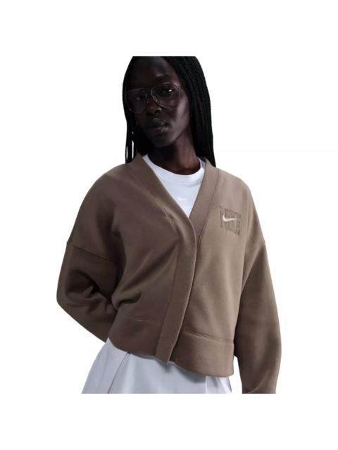 Nike Women's Sportswear Phoenix Fleece Over-Oversized Graphic Cardigan-Brown