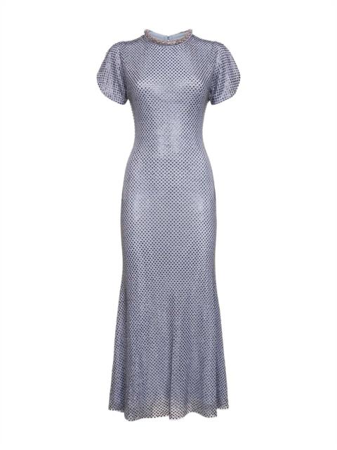 self-portrait Blue rhinestone mesh midi dress