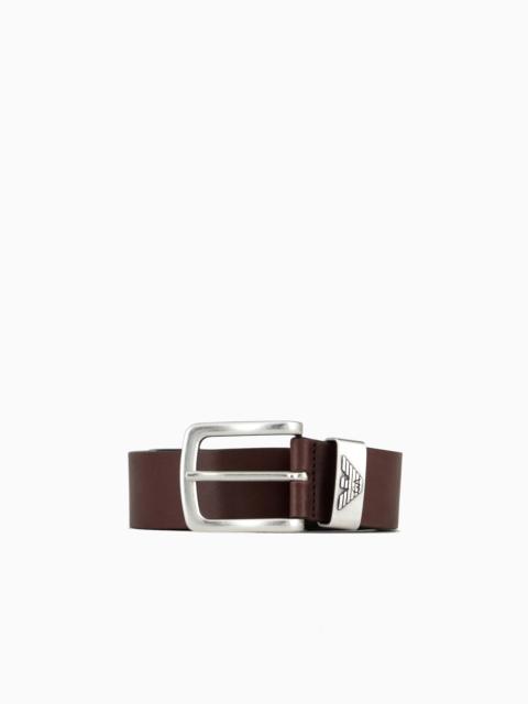 EMPORIO ARMANI Leather belt with logo buckle